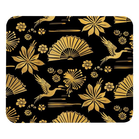 PhooArto Comfortable Mouse Pad Golden Crane Fan Flower Silhouette Desktop Mousepad , 21 x 25 cm Mouse Mat, Non-Slip Rubber Base, Improves Speed and Precision