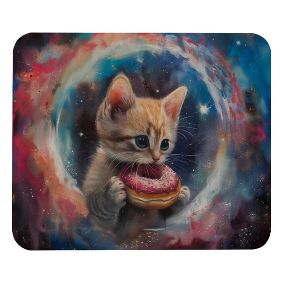 PhooArto Comfortable Mouse Pad Kitten Eating Donuts Galaxy Desktop Mousepad , 21 x 25 cm Mouse Mat, Non-Slip Rubber Base, Improves Speed and Precision