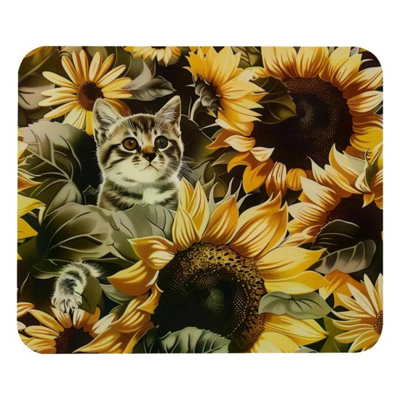 PhooArto Comfortable Mouse Pad Kitten and Sunflowers Pattern Desktop Mousepad , 21 x 25 cm Mouse Mat, Non-Slip Rubber Base, Improves Speed and Precision