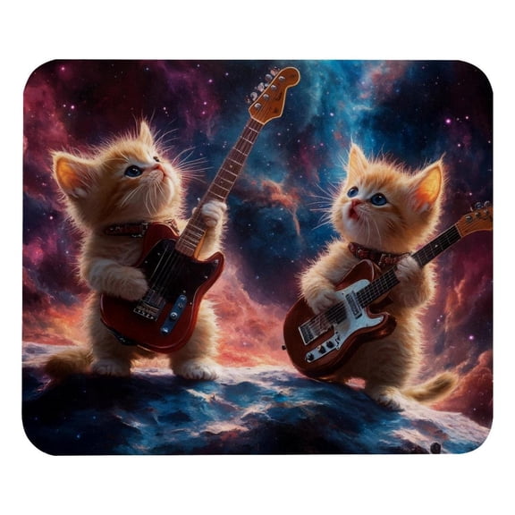 PhooArto Comfortable Mouse Pad Kittens Playing Guitar Galaxy Desktop Mousepad , 21 x 25 cm Mouse Mat, Non-Slip Rubber Base, Improves Speed and Precision