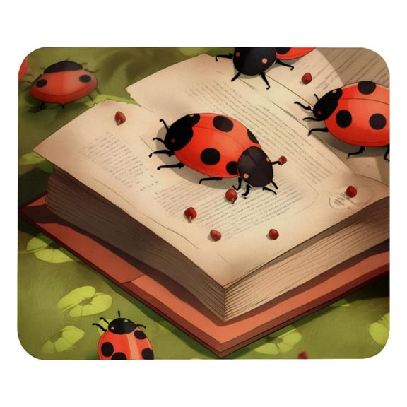 PhooArto Comfortable Mouse Pad Ladybug and Book Desktop Mousepad , 21 x 25 cm Mouse Mat, Non-Slip Rubber Base, Improves Speed and Precision