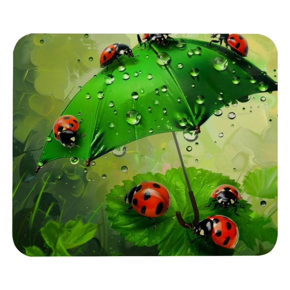 PhooArto Comfortable Mouse Pad Ladybugs Green Umbrella Desktop Mousepad , 21 x 25 cm Mouse Mat, Non-Slip Rubber Base, Improves Speed and Precision