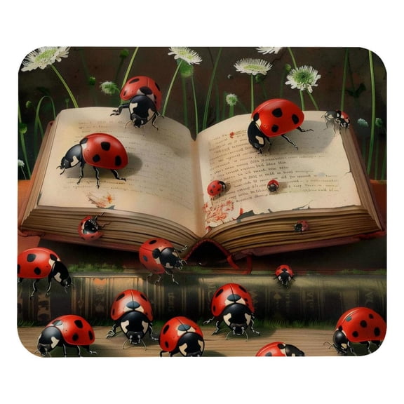 PhooArto Comfortable Mouse Pad Little Daisy Book Ladybugs Desktop Mousepad , 21 x 25 cm Mouse Mat, Non-Slip Rubber Base, Improves Speed and Precision