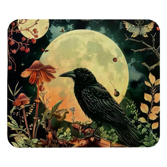 PhooArto Comfortable Mouse Pad Moon Moth Crow Mushroom Desktop Mousepad , 21 x 25 cm Mouse Mat, Non-Slip Rubber Base, Improves Speed and Precision