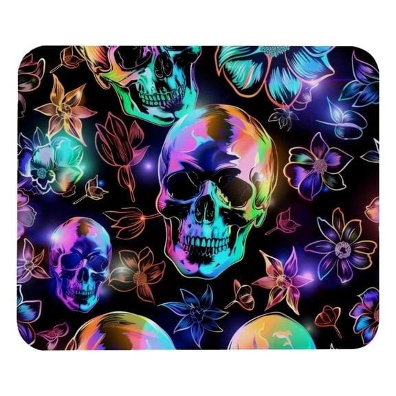 PhooArto Comfortable Mouse Pad Neon Skull Colorful Flowers Desktop Mousepad , 21 x 25 cm Mouse Mat, Non-Slip Rubber Base, Improves Speed and Precision