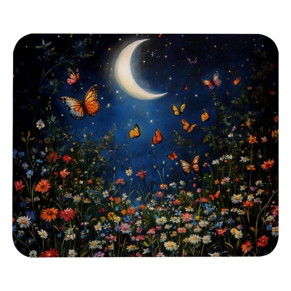 PhooArto Comfortable Mouse Pad Night Sky Moon Butterflies Flower Desktop Mousepad , 21 x 25 cm Mouse Mat, Non-Slip Rubber Base, Improves Speed and Precision