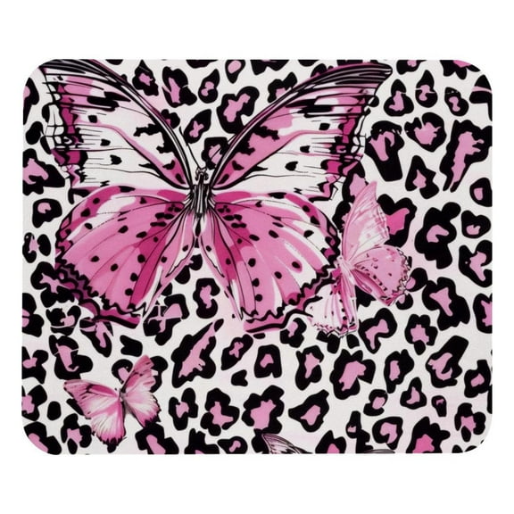 PhooArto Comfortable Mouse Pad Pink Butterfly Leopard Pattern Desktop Mousepad , 21 x 25 cm Mouse Mat, Non-Slip Rubber Base, Improves Speed and Precision