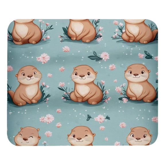 PhooArto Comfortable Mouse Pad Pink Flowers Otters Desktop Mousepad , 21 x 25 cm Mouse Mat, Non-Slip Rubber Base, Improves Speed and Precision