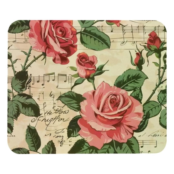 PhooArto Comfortable Mouse Pad Pinkling Rose Flower Music Notes Pattern Desktop Mousepad , 21 x 25 cm Mouse Mat, Non-Slip Rubber Base, Improves Speed and Precision