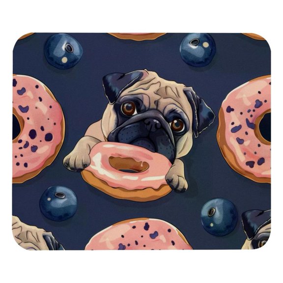 PhooArto Comfortable Mouse Pad Pug Dog Eating Donuts Pattern Desktop Mousepad , 21 x 25 cm Mouse Mat, Non-Slip Rubber Base, Improves Speed and Precision
