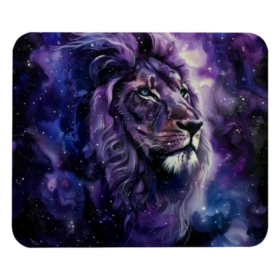 PhooArto Comfortable Mouse Pad Purple Galaxy and Lion Head Desktop Mousepad , 21 x 25 cm Mouse Mat, Non-Slip Rubber Base, Improves Speed and Precision