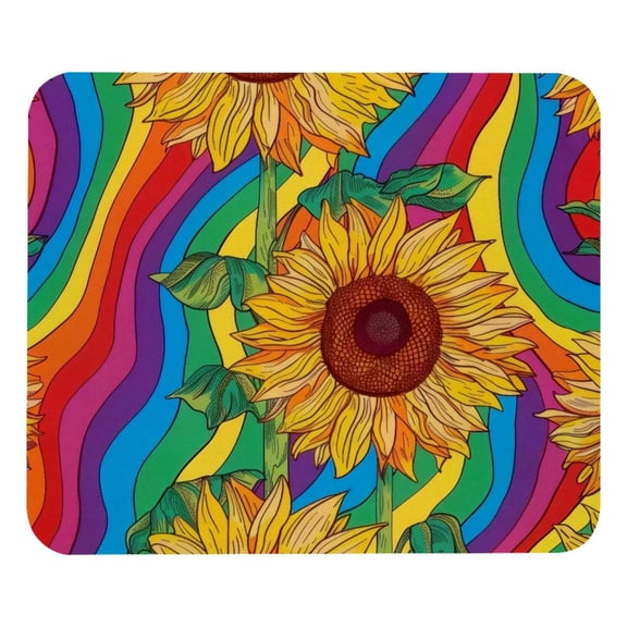 PhooArto Comfortable Mouse Pad Rainbow Sunflower Pattern Desktop Mousepad , 21 x 25 cm Mouse Mat, Non-Slip Rubber Base, Improves Speed and Precision