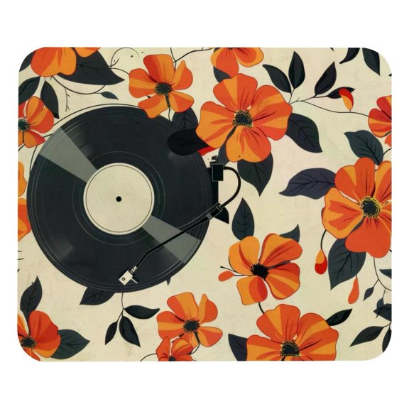 PhooArto Comfortable Mouse Pad Record Player and Flowers Desktop Mousepad , 21 x 25 cm Mouse Mat, Non-Slip Rubber Base, Improves Speed and Precision