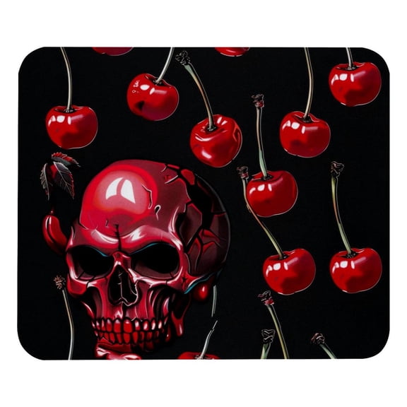 PhooArto Comfortable Mouse Pad Red Cherry Patterns Skull Head Desktop Mousepad , 21 x 25 cm Mouse Mat, Non-Slip Rubber Base, Improves Speed and Precision