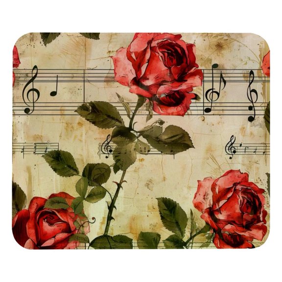 PhooArto Comfortable Mouse Pad Red Rose Flower Music Notes Pattern Desktop Mousepad , 21 x 25 cm Mouse Mat, Non-Slip Rubber Base, Improves Speed and Precision