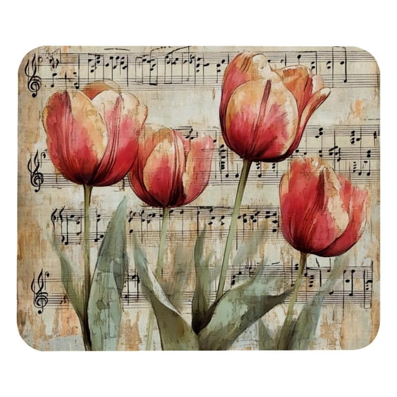 PhooArto Comfortable Mouse Pad Retro Tulips Flowers Music Desktop Mousepad , 21 x 25 cm Mouse Mat, Non-Slip Rubber Base, Improves Speed and Precision