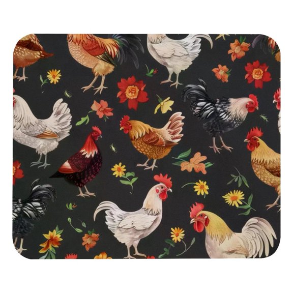 PhooArto Comfortable Mouse Pad Roosters Hens Flowers Pattern Desktop Mousepad , 21 x 25 cm Mouse Mat, Non-Slip Rubber Base, Improves Speed and Precision
