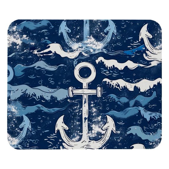 PhooArto Comfortable Mouse Pad Sea Anchors Waves Splashes Pattern Desktop Mousepad , 21 x 25 cm Mouse Mat, Non-Slip Rubber Base, Improves Speed and Precision