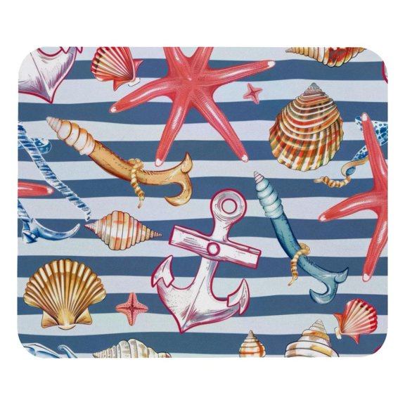 PhooArto Comfortable Mouse Pad Sea Shells and Anchor Pattern Desktop Mousepad , 21 x 25 cm Mouse Mat, Non-Slip Rubber Base, Improves Speed and Precision