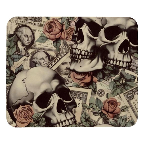 PhooArto Comfortable Mouse Pad Skulls Dollar Rose Pattern Desktop Mousepad , 21 x 25 cm Mouse Mat, Non-Slip Rubber Base, Improves Speed and Precision