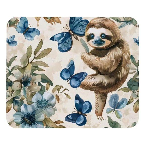 PhooArto Comfortable Mouse Pad Sloth Blue Butterfly Pattern Desktop Mousepad , 21 x 25 cm Mouse Mat, Non-Slip Rubber Base, Improves Speed and Precision