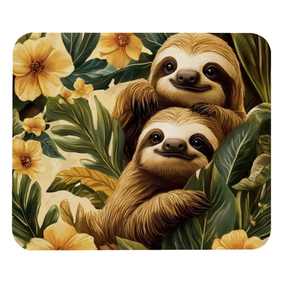 PhooArto Comfortable Mouse Pad Sloths Yellow Flowers Pattern Desktop Mousepad , 21 x 25 cm Mouse Mat, Non-Slip Rubber Base, Improves Speed and Precision