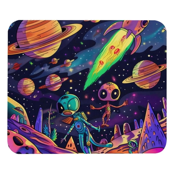PhooArto Comfortable Mouse Pad Space Galaxy Cartoon Aliens Desktop Mousepad , 21 x 25 cm Mouse Mat, Non-Slip Rubber Base, Improves Speed and Precision