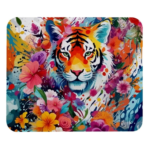 PhooArto Comfortable Mouse Pad Splashes Tiger and Flowers Pattern Desktop Mousepad , 21 x 25 cm Mouse Mat, Non-Slip Rubber Base, Improves Speed and Precision