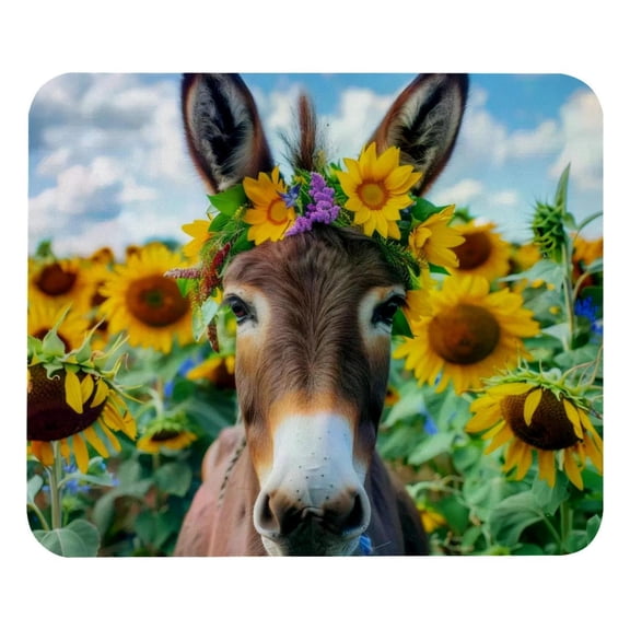 PhooArto Comfortable Mouse Pad Sunflower Field Donkey Wreath Desktop Mousepad , 21 x 25 cm Mouse Mat, Non-Slip Rubber Base, Improves Speed and Precision