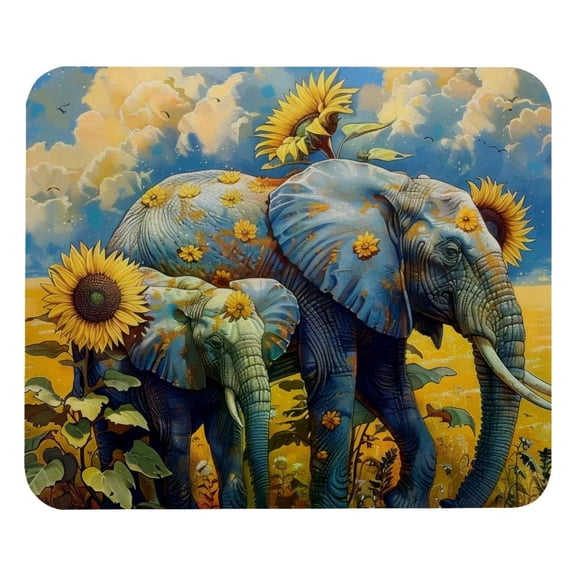 PhooArto Comfortable Mouse Pad Sunflower Field Elephants Desktop Mousepad , 21 x 25 cm Mouse Mat, Non-Slip Rubber Base, Improves Speed and Precision
