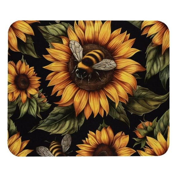 PhooArto Comfortable Mouse Pad Sunflowers Bee Pattern Desktop Mousepad , 21 x 25 cm Mouse Mat, Non-Slip Rubber Base, Improves Speed and Precision