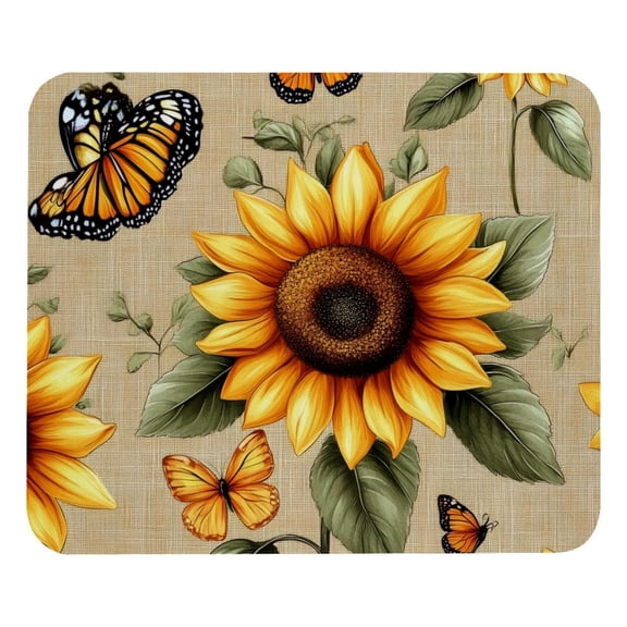 PhooArto Comfortable Mouse Pad Sunflowers Butterflies Pattern Desktop Mousepad , 21 x 25 cm Mouse Mat, Non-Slip Rubber Base, Improves Speed and Precision