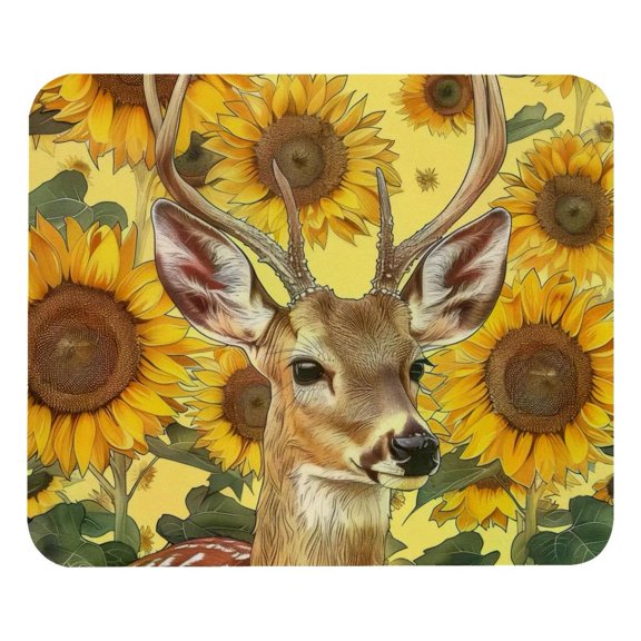 PhooArto Comfortable Mouse Pad Sunflowers and Deer Pattern Desktop Mousepad , 21 x 25 cm Mouse Mat, Non-Slip Rubber Base, Improves Speed and Precision