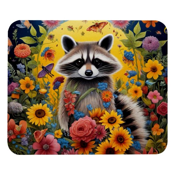 PhooArto Comfortable Mouse Pad Sunflowers Raccoon at Night Desktop Mousepad , 21 x 25 cm Mouse Mat, Non-Slip Rubber Base, Improves Speed and Precision