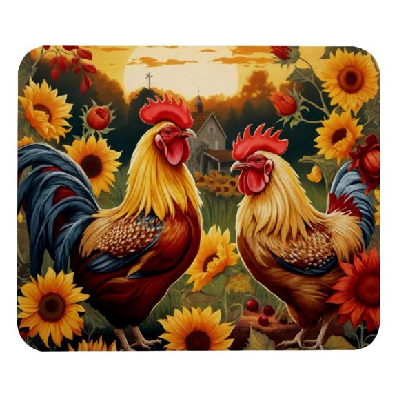 PhooArto Comfortable Mouse Pad Sunset Roosters Sunflowers Desktop Mousepad , 21 x 25 cm Mouse Mat, Non-Slip Rubber Base, Improves Speed and Precision