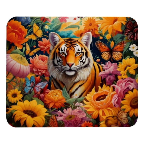 PhooArto Comfortable Mouse Pad Tiger Flower Butterflies Desktop Mousepad , 21 x 25 cm Mouse Mat, Non-Slip Rubber Base, Improves Speed and Precision