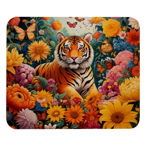 PhooArto Comfortable Mouse Pad Tiger Sunflower Butterflies Desktop Mousepad , 21 x 25 cm Mouse Mat, Non-Slip Rubber Base, Improves Speed and Precision