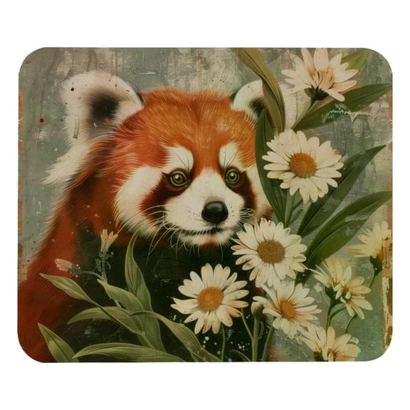 PhooArto Comfortable Mouse Pad Vintage Daisy Flowers Red Panda Desktop Mousepad , 21 x 25 cm Mouse Mat, Non-Slip Rubber Base, Improves Speed and Precision