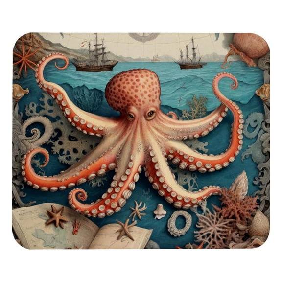 PhooArto Comfortable Mouse Pad Vintage Map Book Octopus Desktop Mousepad , 21 x 25 cm Mouse Mat, Non-Slip Rubber Base, Improves Speed and Precision