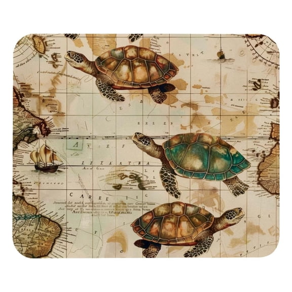 PhooArto Comfortable Mouse Pad Vintage Map and Turtles Patterns Desktop Mousepad , 21 x 25 cm Mouse Mat, Non-Slip Rubber Base, Improves Speed and Precision
