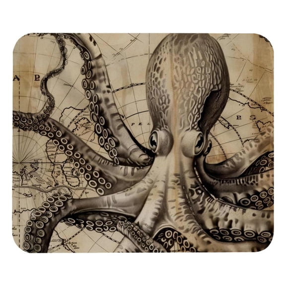 PhooArto Comfortable Mouse Pad Vintage Map and Octopus Desktop Mousepad , 21 x 25 cm Mouse Mat, Non-Slip Rubber Base, Improves Speed and Precision