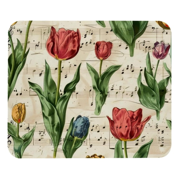 PhooArto Comfortable Mouse Pad Vintage Music Notes Tulip Pattern Desktop Mousepad , 21 x 25 cm Mouse Mat, Non-Slip Rubber Base, Improves Speed and Precision