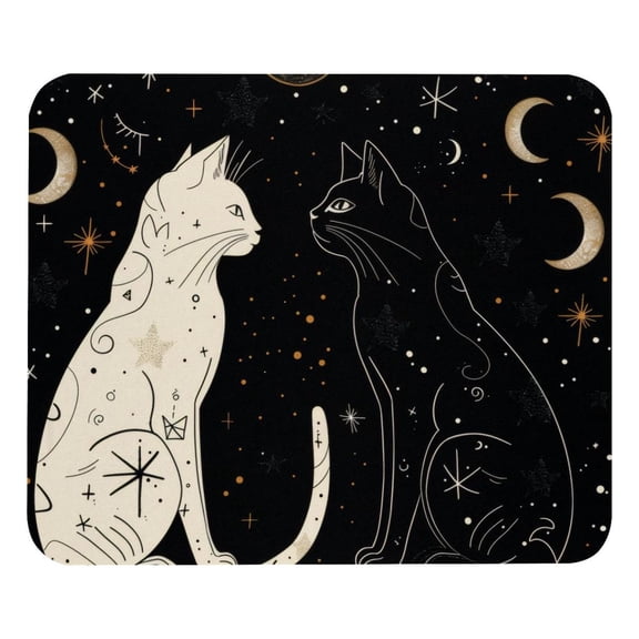 PhooArto Comfortable Mouse Pad White Black Cat Stars Desktop Mousepad , 21 x 25 cm Mouse Mat, Non-Slip Rubber Base, Improves Speed and Precision