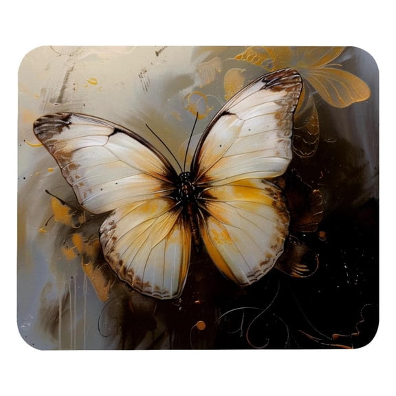 PhooArto Comfortable Mouse Pad White Butterfly Painting Desktop Mousepad , 21 x 25 cm Mouse Mat, Non-Slip Rubber Base, Improves Speed and Precision