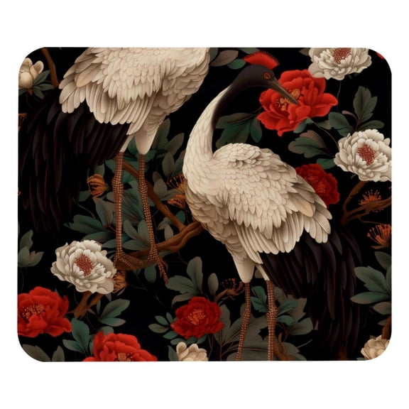 PhooArto Comfortable Mouse Pad White Crane Red Flower Pattern Desktop Mousepad , 21 x 25 cm Mouse Mat, Non-Slip Rubber Base, Improves Speed and Precision
