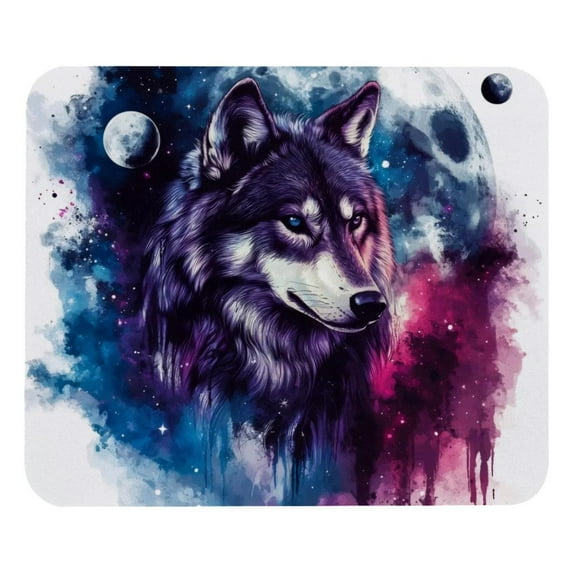 PhooArto Comfortable Mouse Pad Wolf Colorful Galaxy Moon Desktop Mousepad , 21 x 25 cm Mouse Mat, Non-Slip Rubber Base, Improves Speed and Precision