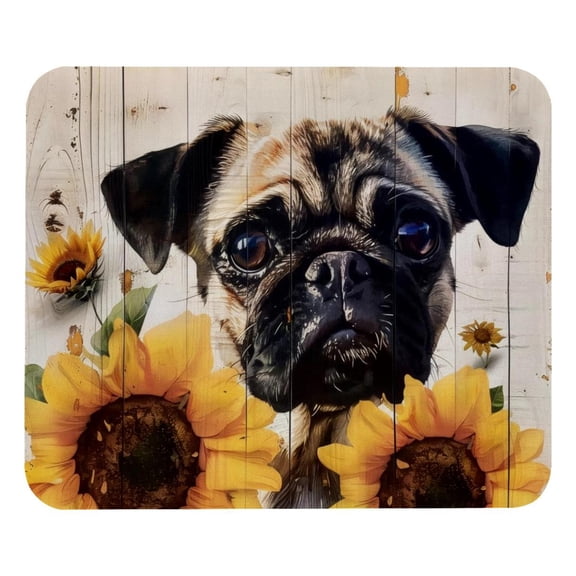 PhooArto Comfortable Mouse Pad Wooden Board Sunflower Pug Dog Desktop Mousepad , 21 x 25 cm Mouse Mat, Non-Slip Rubber Base, Improves Speed and Precision