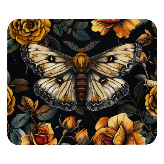 PhooArto Comfortable Mouse Pad Yellow Flower Skull Hawk Moth Desktop Mousepad , 21 x 25 cm Mouse Mat, Non-Slip Rubber Base, Improves Speed and Precision