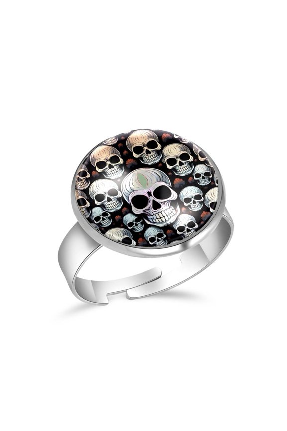Cool Skull Head Pattern Stainless Steel Rings for Women, Open Adjustable Ring Promise Ring Jewelry Gifts