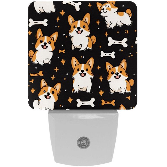 PhooArto Corgi and Bones Pattern Plug in LED Night Light Auto Sensor Dusk to Dawn Decorative Night for Bedroom, Bathroom, Kitchen, Hallway, Stairs, Baby's Room, Energy Saving
